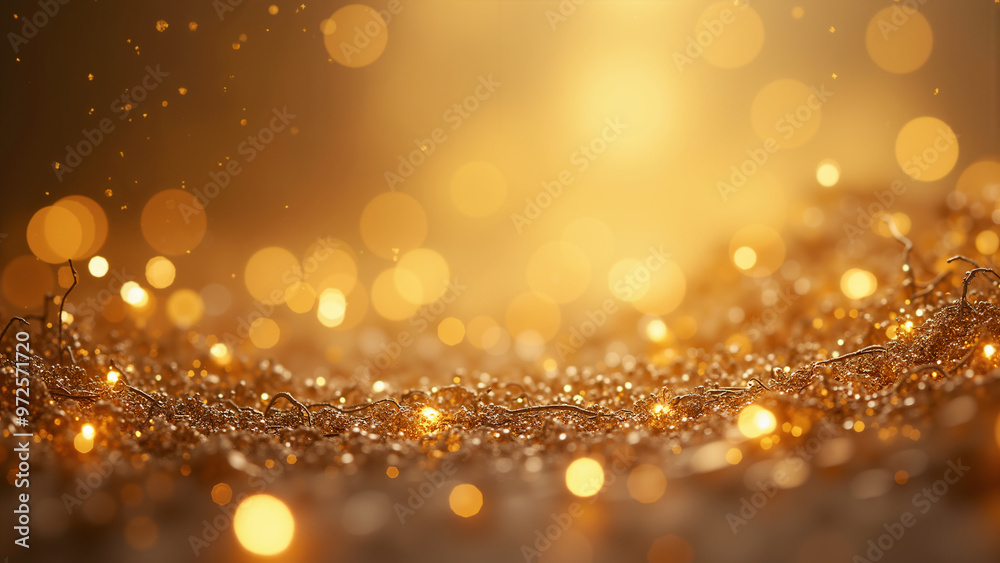 A shimmering abstract image of golden wires intertwined with glowing particles, creating a rich, festive atmosphere. The soft bokeh effect emphasizes the warm, radiant glow A shimmering abstract image of golden wires intertwined with glowing particles, creating a rich, festive atmosphere. The soft bokeh effect emphasizes the warm, radiant glow