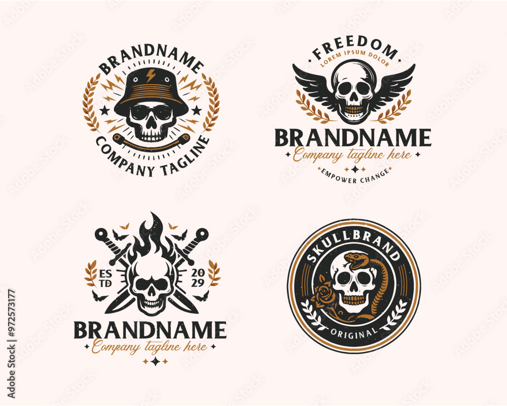 Obraz premium Set bundle vintage skull gangster tattoo for business company