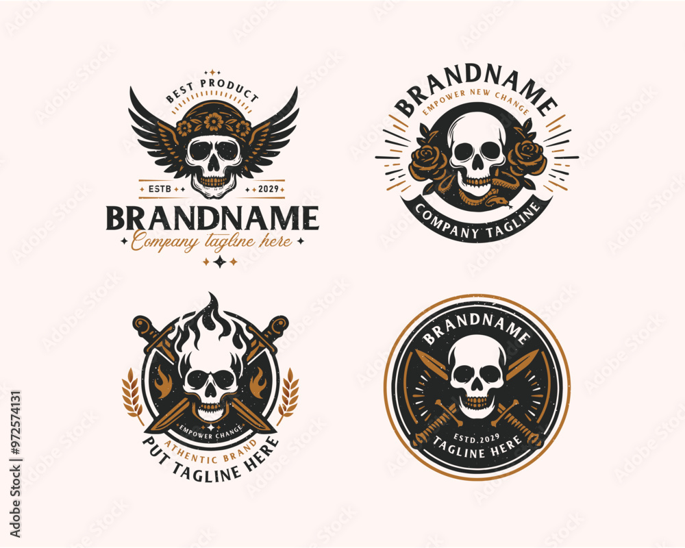 Fototapeta premium Set bundle vintage skull gangster tattoo for business company