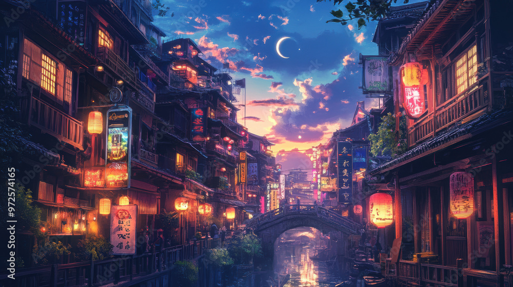 Obraz premium Asian Cityscape at Dusk.