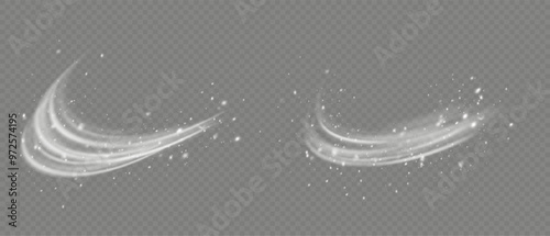 Wind 1Snow and wind on a transparent background. White gradient. Winter and snow with fog. Wind and fog.Airflow, white fumes or chilly breeze movement effect, isolated on a transparent background.