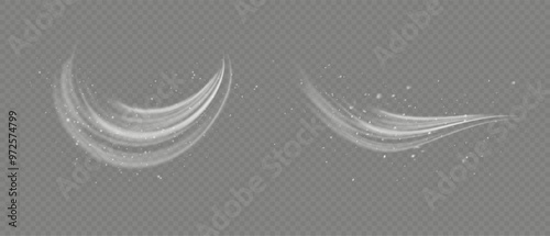 Wind 1Snow and wind on a transparent background. White gradient. Winter and snow with fog. Wind and fog.Airflow, white fumes or chilly breeze movement effect, isolated on a transparent background.