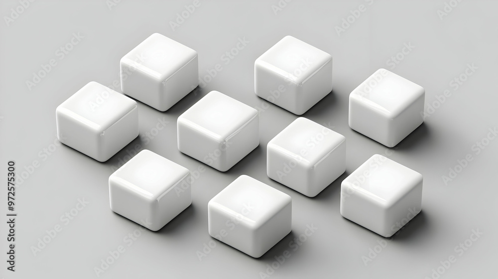Nine White Cubes Arranged Neatly on a Gray Background Nine White Cubes Arranged Neatly on a Gray Background