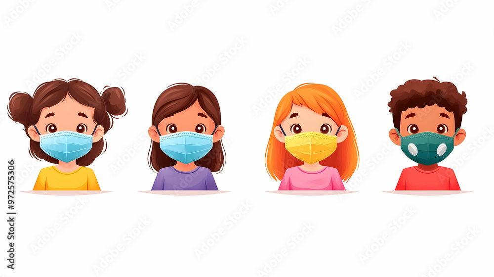 Diverse Group of Children Wearing Protective Face Masks