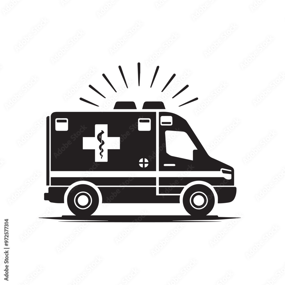 Fototapeta premium Vector design of ambulance. Ambulance black vector silhouette. Ambulance logo, icon.