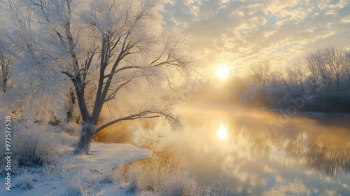 Frosty Winter Sunrise Over Still Water