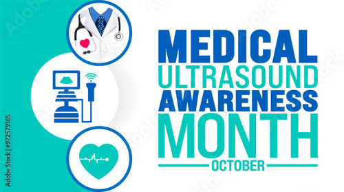 Medical Ultrasound Awareness Month background or banner design template is observed every year in October. Holiday concept. Template for card, poster, placard, template. eps 10