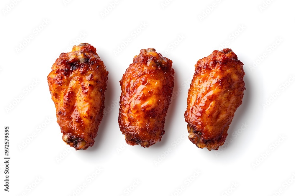Three pieces of chicken are sitting on a white background Three pieces of chicken are sitting on a white background