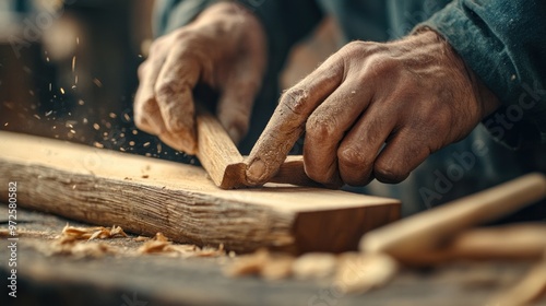 Masterful Craftsmanship: A Skilled Artisan Perfects the Finishing Touches of a Handcrafted Boat in a Rustic Workshop photo