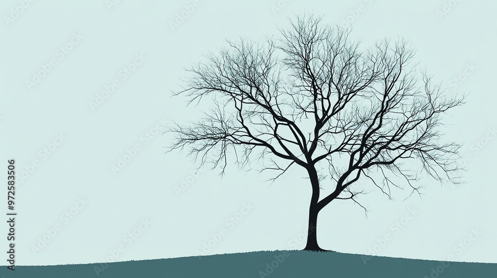 A single, bare tree stands in a field. A single, bare tree stands in a field.