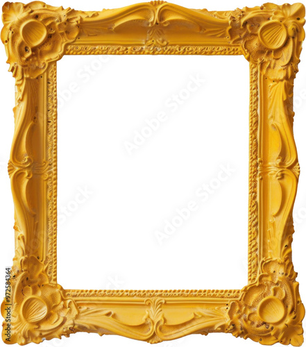 isolated yellow image frame empty antique ornaments with transparent background 2 photo