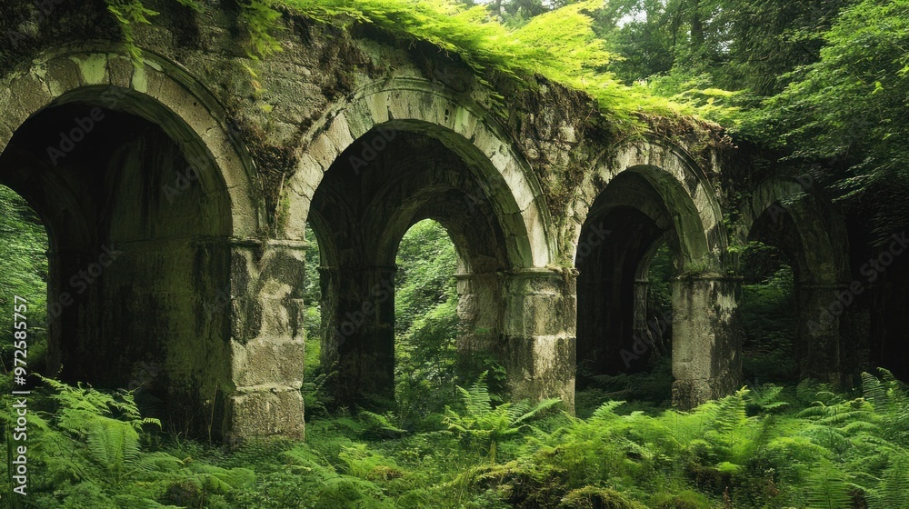 Ancient Stone Arches in a Lush Forest Ancient Stone Arches in a Lush Forest