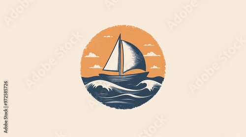 Vintage style illustration of a sailboat on the ocean. photo