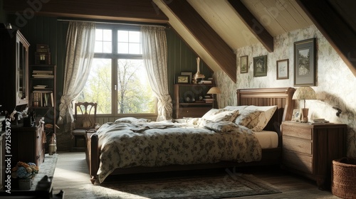 Country, farmhouse interior design of modern bedroom
