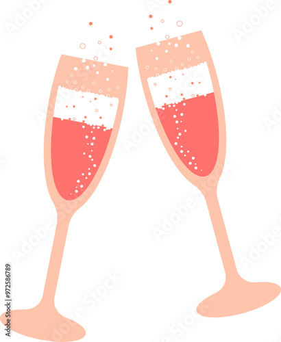 Two glasses of rose champagne. Vector illustration with transparent background.