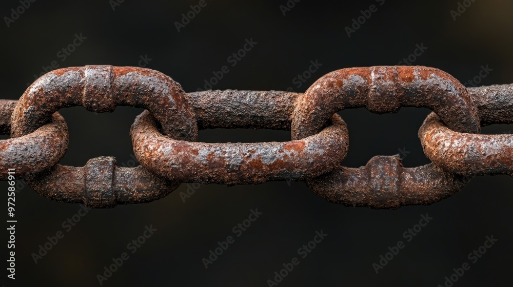 A rusty chain link against a dark background, its black surface worn from time and use, evoking resilience and history. A rusty chain link against a dark background, its black surface worn from time and use, evoking resilience and history.