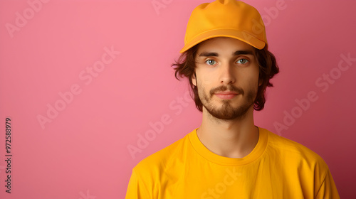 Young Courier With Thermo Bag Color Background