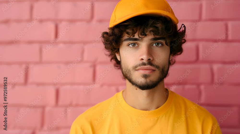 Young Courier With Thermo Bag Color Background