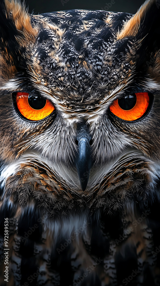 Intense Stare of a Majestic Owl with Striking Orange Eyes Intense Stare of a Majestic Owl with Striking Orange Eyes