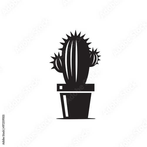 Cactus vector illustration. Desert cactus logo, icon design isolated on white background.