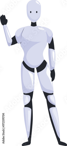 Humanoid robot waving with hand greeting saying hello