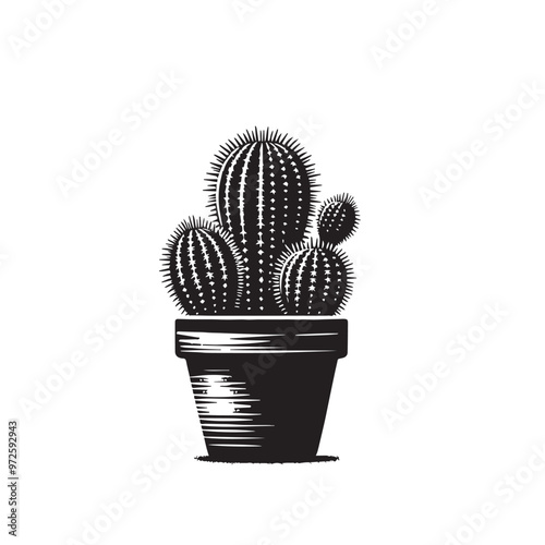 Cactus vector illustration. Desert cactus logo, icon design isolated on white background.