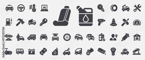 maintenance repair vehicles car service glyph icon set