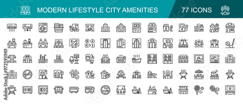 modern city life amenities themed icon bundle