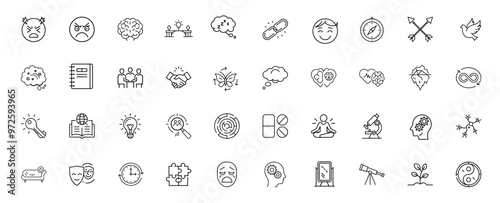 psychological concepts, emotions thoughts dreams themed icon collection