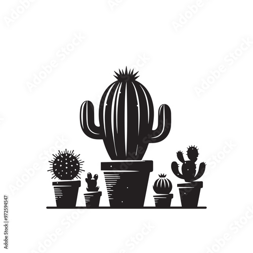 Cactus vector illustration. Desert cactus logo, icon design isolated on white background.