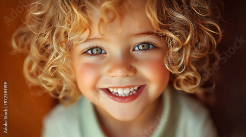 Smiling Blonde Curly-Haired Child with Bright Eyes