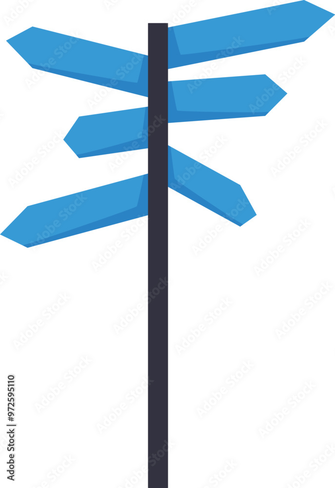 Blank blue road sign pointing in different directions over a white background Blank blue road sign pointing in different directions over a white background