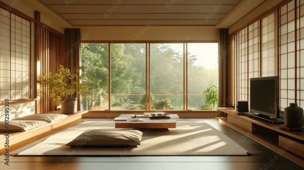 Fototapeta premium Japanese interior design of modern living room, home