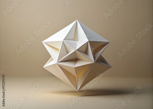 Geometric white abstract shape with clean lines and minimalist design, isolated on a neutral background, creates a photo