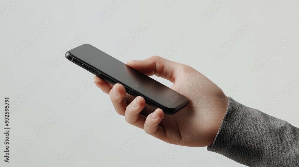 Holding a Smartphone with a Grey Sleeve, Modern Technology in Hand Holding a Smartphone with a Grey Sleeve, Modern Technology in Hand