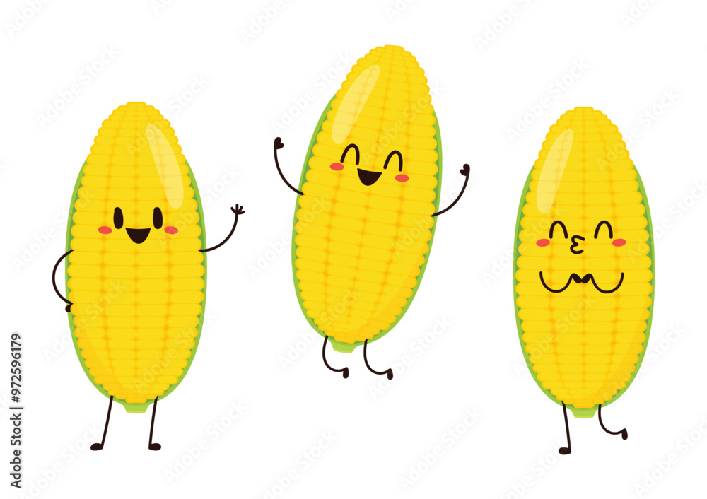 Corn cartoon vector. Cute vegetable vector character isolated on white. Corn mascot. Corn cartoon vector. Cute vegetable vector character isolated on white. Corn mascot.