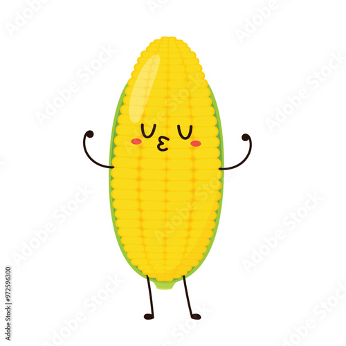 Corn cartoon vector. Cute vegetable vector character isolated on white. Corn mascot.