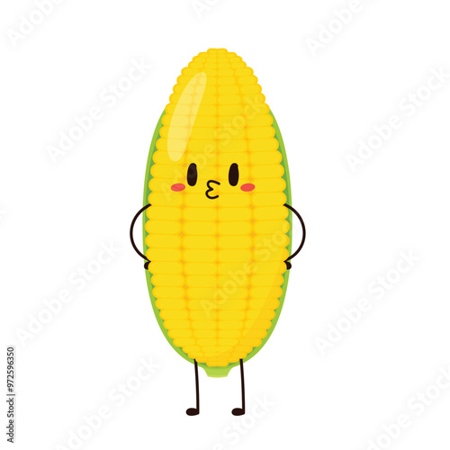 Corn cartoon vector. Cute vegetable vector character isolated on white. Corn mascot.