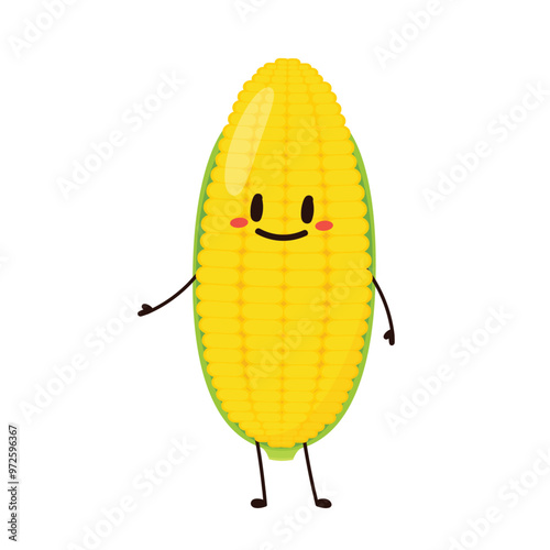 Corn cartoon vector. Cute vegetable vector character isolated on white. Corn mascot.