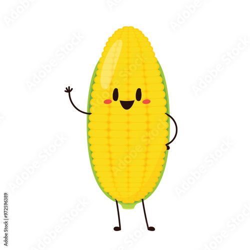 Corn cartoon vector. Cute vegetable vector character isolated on white. Corn mascot.