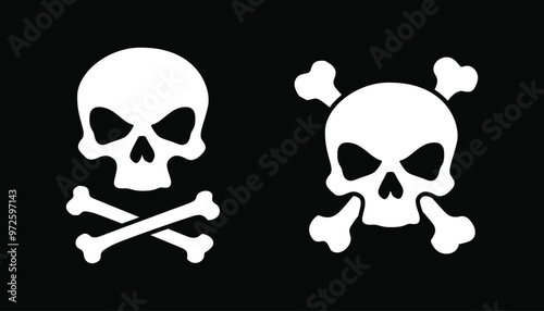 Minimal skull and crossbones on black background. Vector illustration