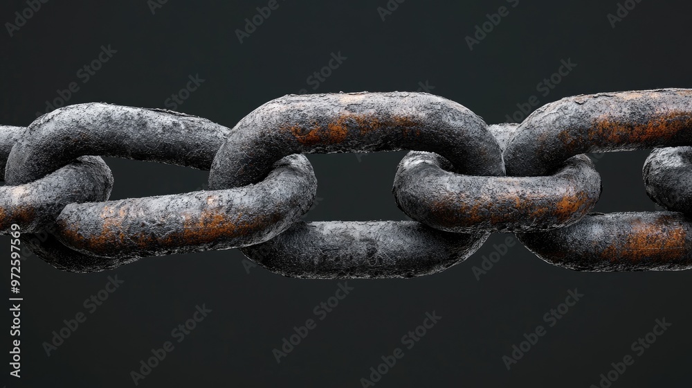 A weathered chain link with rust and a blackened appearance, representing age, endurance, and decay. A weathered chain link with rust and a blackened appearance, representing age, endurance, and decay.