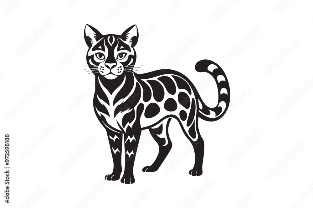 Fototapeta premium Ocelot silhouette vector illustration, Ocelot silhouette vector, Ocelot silhouette PNG , Ocelot silhouette