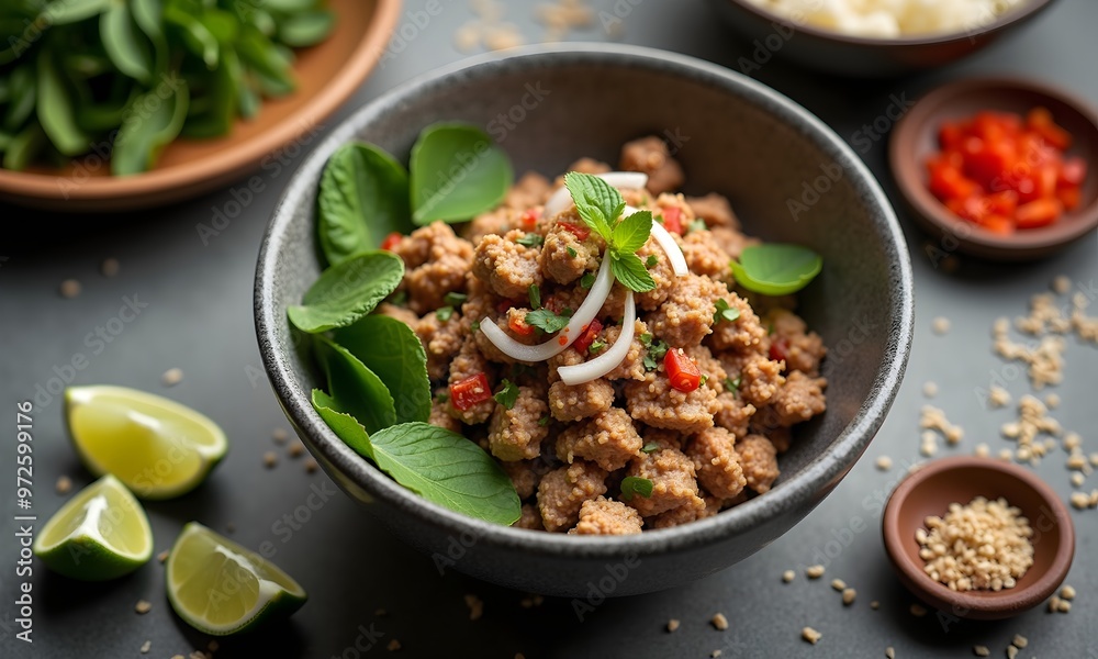 Larb Gai spicy chicken salad with herbs and lime Larb Gai spicy chicken salad with herbs and lime