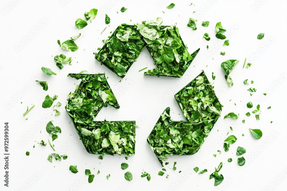 green recycle eco symbol made out of green leaves and branches, white background, recycling green recycle eco symbol made out of green leaves and branches, white background, recycling