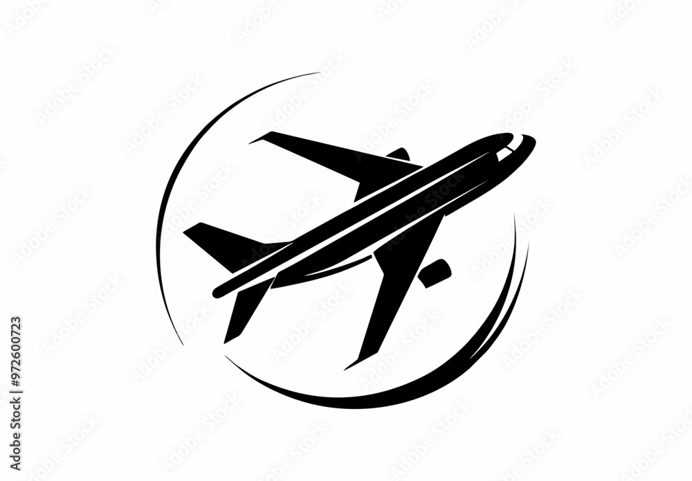 Flat design of a commercial airplane vector in black and white perfect for apps, website, logo or sign Flat design of a commercial airplane vector in black and white perfect for apps, website, logo or sign