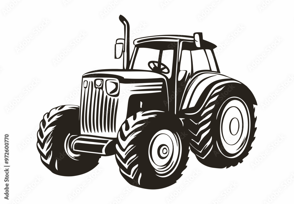 Obraz premium Flat design of a tractor vector in black and white perfect for apps, website, logo or sign