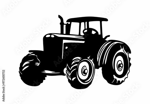 Flat design of a tractor vector in black and white perfect for apps, website, logo or sign 