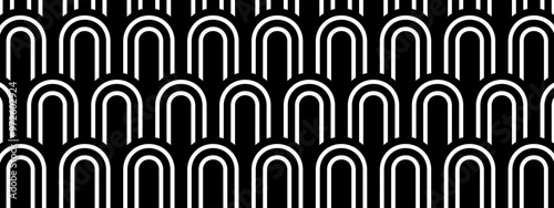 Repeated arch or oval shapes background. Boho or art deco style pattern. Trendy abstract wallpaper. Modern geometric print. Elegant retro ornament. Vector graphic illustration.