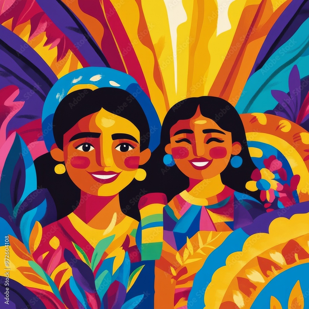 Colorful celebration of culture and friendship in a vibrant outdoor setting during a sunny day, showcasing expressive art reflecting joy and community spirit